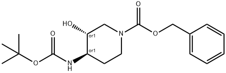 trans-4-[(tert-butoxycarbonyl)amino]-3-hydroxypiperidine-1-carboxylate Struktur