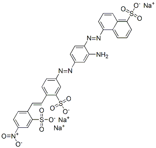 trisodium 5-[[2-amino-4-[[4-[2-(4-nitro-2-sulphonatophenyl)vinyl]-3-sulphonatophenyl]azo]phenyl]azo]naphthalene-1-sulphonate Struktur