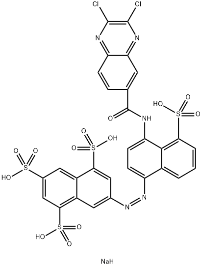 tetrasodium 7-[[4-[[(2,3-dichloro-6-quinoxalinyl)carbonyl]amino]-5-sulphonato-1-naphthyl]azo]naphthalene-1,3,5-trisulphonate Struktur