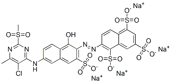 6-[1-Hydroxy-3-sulfo-6-[[2-(methylsulfonyl)-5-chloro-6-methyl-4-pyrimidinyl]amino]-2-naphtylazo]-1,3,5-naphthalenetrisulfonic acid tetrasodium salt Struktur