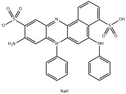 hydrogen 9-amino-7-phenyl-5-(phenylamino)-4,10-disulphonatobenzo[a]phenazinium, disodium salt Struktur