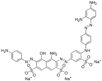 4-Amino-6-[(4-aminophenyl)azo]-3-[[4-[[4-[(2,4-diaminophenyl)azo]phenyl]amino]-3-sulfophenyl]azo]-5-hydroxy-2,7-naphthalenedisulfonic acid trisodium salt Struktur