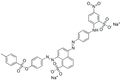 disodium 8-[[4-[[(4-methylphenyl)sulphonyl]oxy]phenyl]azo]-5-[[4-[(4-nitro-2-sulphonatophenyl)amino]phenyl]azo]naphthalene-1-sulphonate Struktur