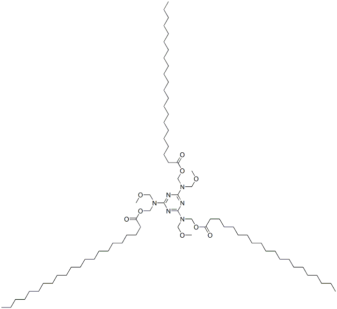 6-[(Methoxymethyl)[[(1-oxoicosyl)oxy]methyl]amino]-2,4-bis[(methoxymethyl)[[(1-oxodocosyl)oxy]methyl]amino]-1,3,5-triazine Struktur