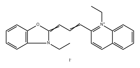 1-ethyl-2-[3-(3-ethyl-3H-benzoxazol-2-ylidene)prop-1-enyl]quinolinium iodide Struktur