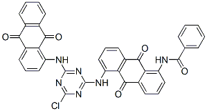 N-[5-[[4-chloro-6-[(9,10-dihydro-9,10-dioxo-1-anthryl)amino]-1,3,5-triazin-2-yl]amino]-9,10-dihydro-9,10-dioxo-1-anthryl]benzamide Struktur