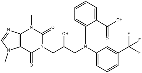 Benzoic  acid,  2-[[2-hydroxy-3-(2,3,6,7-tetrahydro-3,7-dimethyl-2,6-dioxo-1H-purin-1-yl)propyl][3-(trifluoromethyl)phenyl]amino]- Struktur