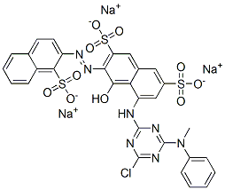 trisodium 5-[[4-chloro-6-(methylphenylamino)-1,3,5-triazin-2-yl]amino]-4-hydroxy-3-[(1-sulphonato-2-naphthyl)azo]naphthalene-2,7-disulphonate Struktur