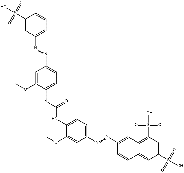 7-[[3-Methoxy-4-[[[[2-methoxy-4-[(3-sulfophenyl)azo]phenyl]amino]carbonyl]amino]phenyl]azo]-1,3-naphthalenedisulfonic acid Struktur