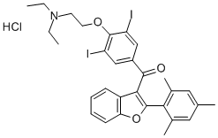 4-(2-(Diethylamino)ethoxy)-3,5-diiodophenyl 2-mesityl-3-benzofuranyl k etone hydrochloride Struktur