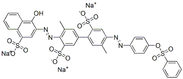 4'-((1-Hydroxy-4-sulfo-2-naphthalenyl)azo)-5,5'-dimethyl-4-((4- ((phenylsulfonyl)oxy)phenyl)azo)- (1,1'-biphenyl)-2,3'-disulfonate trisodium salt Struktur