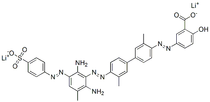 2-Hydroxy-5-[4'-[2,6-diamino-3-methyl-5-(p-sulfophenylazo)phenylazo]-3,3'-dimethyl-4-biphenylylazo]benzoic acid dilithium salt Struktur