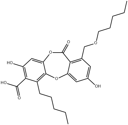 3,8-Dihydroxy-1-pentoxymethyl-6-pentyl-11-oxo-11H-dibenzo[b,e][1,4]dioxepin-7-carboxylic acid Struktur