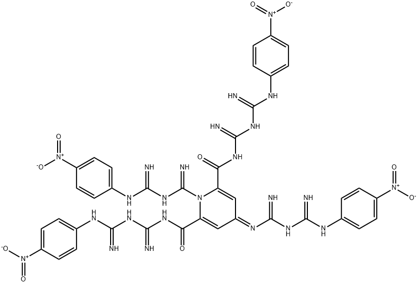 1,4-Dihydro-N,N',1-tris[3-[imino(p-nitrophenyl)methyl]guanidino]-4-[[3-[imino(p-nitrophenyl)methyl]guanidino]imino]-2,6-pyridinedicarboxamide Struktur