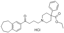 4-Piperidinecarboxylic acid, 1-(4-oxo-4-(6,7,8,9-tetrahydro-5H-benzocy clohepten-2-yl)butyl)-4-phenyl-, ethyl ester, hydrochloride Struktur