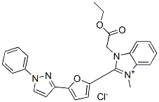 1-(2-ethoxy-2-oxoethyl)-3-methyl-2-[5-(1-phenyl-1H-pyrazol-3-yl)furan-2-yl]-1H-benzimidazolium chloride Struktur