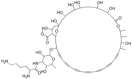 methyl (19E,21E,23E,25E,27E,29E,31E)-33-[4-(2,6-diaminohexanoylamino)- 3,5-dihydroxy-6-methyl-oxan-2-yl]oxy-1,3,5,6,9,11,17,37-octahydroxy-15 ,16,18-trimethyl-13-oxo-14,39-dioxabicyclo[33.3.1]nonatriaconta-19,21, 23,25,27,29,31-heptaene-36-carboxylate Struktur