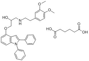 2-Propanol, 1-((2-(3,4-dimethoxyphenyl)ethyl)amino)-3-((1,2-diphenyl-1 H-indol-4-yl)oxy)-, hexanedioate (1:1) (salt) Struktur