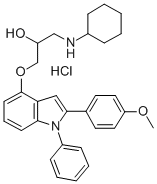 1-(Cyclohexylamino)-3-((2-(4-methoxyphenyl)-1-phenyl-1H-indol-4-yl)oxy )-2-propanol HCl Struktur