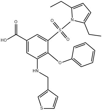 3-((2,5-Diethyl-1H-pyrrol-1-yl)sulfonyl)-4-phenoxy-5-((3-thienylmethyl )amino)benzoic acid Struktur