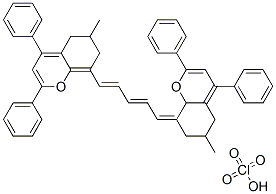 6-methyl-8-[5-(6-methyl-2,4-diphenyl-6,7-dihydro-5H-chromen-8-ylidene) penta-1,3-dienyl]-2,4-diphenyl-6,7-dihydro-5H-chromene perchlorate Struktur