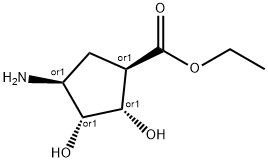 Cyclopentanecarboxylic acid, 4-amino-2,3-dihydroxy-, ethyl ester, Struktur