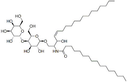 N-((Z)-1-((2R,3R,4R,5R,6R)-3,4-dihydroxy-6-(hydroxymethyl)-5-((2R,3R,4S,5R,6R)-3,4,5-trihydroxy-6-(hydroxymethyl)tetrahydro-2H-pyran-2-yloxy)tetrahydro-2H-pyran-2-yloxy)-3-hydroxyoctadec-4-en-2-yl)hexadecanamide Struktur