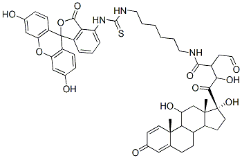 N-(prednisolone-21-succinylaminohexyl)-N'-fluoresceinyl-thiourea Struktur