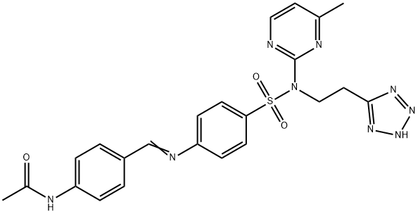 N-[4-[[[4-[[N-(4-Methyl-2-pyrimidinyl)-N-[2-(1H-tetrazol-5-yl)ethyl]amino]sulfonyl]phenyl]imino]methyl]phenyl]acetamide Struktur