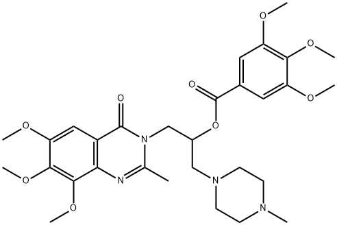 Benzoic  acid,  3,4,5-trimethoxy-,  1-[(4-methyl-1-piperazinyl)methyl]-2-(6,7,8-trimethoxy-2-methyl-4-oxo-3(4H)-quinazolinyl)ethyl  ester Struktur