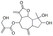 2-Hydroxymethylpropenoic acid dodecahydro-8,9-dihydroxy-9-methyl-3,6-bis(methylene)-2-oxoazuleno[4,5-b]furan-4-yl ester Struktur