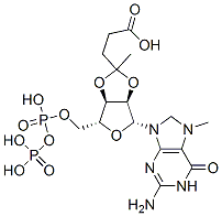 2',3'-O-(1-(2-carboxyethyl)ethylidene)-7-methylguanosine 5'-diphosphate Struktur