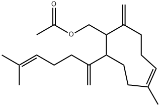 1-Methyl-7-(5-methyl-1-methylene-4-hexenyl)-5-methylene-1-cyclononene-6-methanol acetate Struktur