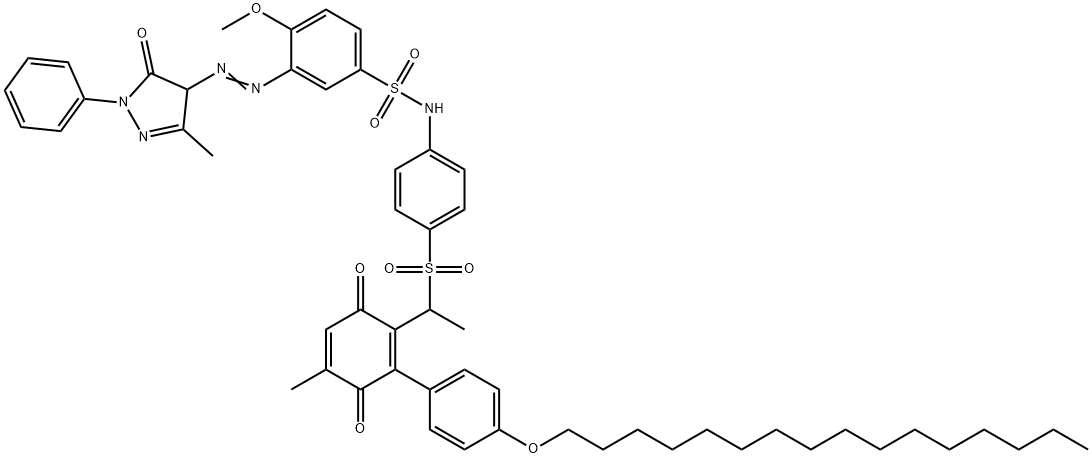 3-[(4,5-dihydro-3-methyl-5-oxo-1-phenyl-1H-pyrazol-4-yl)azo]-N-[4-[[1-[2-[4-(hexadecyloxy)phenyl]-4-methyl-3,6-dioxocyclohexa-1,4-dien-1-yl]ethyl]sulphonyl]phenyl]-4-methoxybenzenesulphonamide Struktur