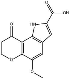 Pyrano(2,3-g)indole-2-carboxylic acid, 1,7,8,9-tetrahydro-5-methoxy-9- oxo- Struktur