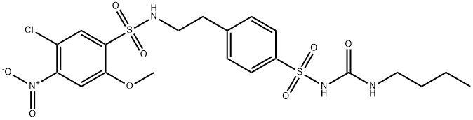 Benzenesulfonamide, N-(2-(4-((((butylamino)carbonyl)amino)sulfonyl)phe nyl)ethyl)-5-chloro-2-methoxy-4-nitro- Struktur