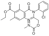 6-Quinazolinecarboxylic acid, 3,4-dihydro-3-(2-chlorophenyl)-5,7-dimet hyl-2-((((methylamino)carbonyl)oxy)methyl)-4-oxo-, ethyl ester Struktur