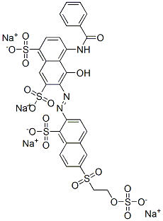 tetrasodium 4-(benzoylamino)-5-hydroxy-6-[[1-sulphonato-6-[[2-(sulphonatooxy)ethyl]sulphonyl]-2-naphthyl]azo]naphthalene-1,7-disulphonate Struktur