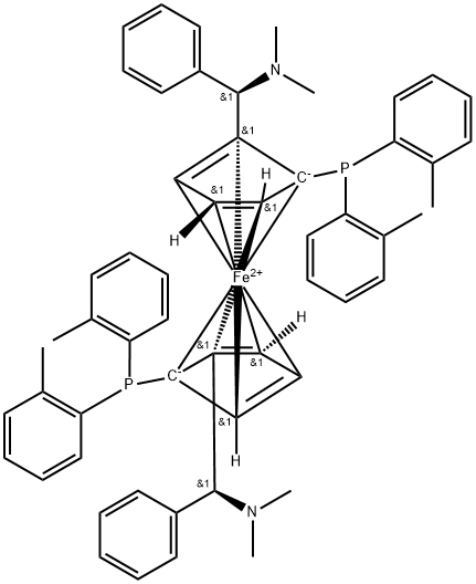 (ALPHAR,ALPHAR)-1,1'-BIS[ALPHA-(DIMETHYLAMINO)BENZYL]-(S,S)-2,2'-BIS[BIS(2-METHYLPHENYL)PHOSPHINO]FERROCENE Struktur