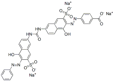 p-[[1-hydroxy-6-[[[[5-hydroxy-6-(phenylazo)-7-sulpho-2-naphthyl]amino]carbonyl]amino]-3-sulpho-2-naphthyl]azo]benzoic acid, sodium salt Struktur