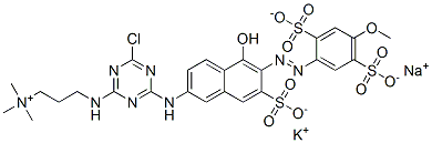 dihydrogen [3-[[4-chloro-6-[[5-hydroxy-6-[(4-methoxy-2,5-disulphonatophenyl)azo]-7-sulphonato-2-naphthyl]amino]-1,3,5-triazin-2-yl]amino]propyl]trimethylammonium, potassium sodium salt  Struktur