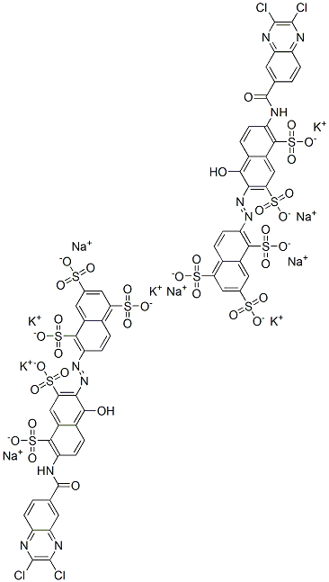 6-[[6-[[(2,3-dichloroquinoxalin-6-yl)carbonyl]amino]-1-hydroxy-3,5-disulpho-2-naphthyl]azo]naphthalene-1,3,5-trisulphonic acid, potassium sodium salt Struktur