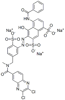 trisodium 4-(benzoylamino)-6-[[5-[[[(2,3-dichloroquinoxalin-6-yl)carbonyl]methylamino]methyl]-2-sulphonatophenyl]azo]-5-hydroxynaphthalene-1,7-disulphonate Struktur