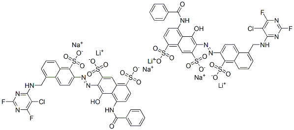 4-(benzoylamino)-6-[[5-[[(5-chloro-2,6-difluoro-4-pyrimidinyl)amino]methyl]-1-sulpho-2-naphthyl]azo]-5-hydroxynaphthalene-1,7-disulphonic acid, lithium sodium salt Struktur