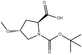 (2S,4R)-1-(tert-butoxycarbonyl)-4-methoxypyrrolidine-2-carboxylic acid Struktur