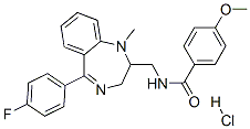 N-[[6-(4-fluorophenyl)-2-methyl-2,5-diazabicyclo[5.4.0]undeca-5,7,9,11 -tetraen-3-yl]methyl]-4-methoxy-benzamide hydrochloride Struktur