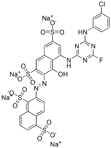 2-[[8-[[4-[(3-chlorophenyl)amino]-6-fluoro-1,3,5-triazin-2-yl]amino]-1-hydroxy-3,6-disulpho-2-naphthyl]azo]naphthalene-1,5-disulphonic acid, sodium salt Struktur