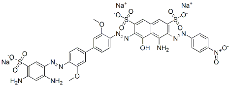 4-amino-6-[[4'-[(2,4-diamino-5-sulphophenyl)azo]-3,3'-dimethoxy[1,1'-biphenyl]-4-yl]azo]-5-hydroxy-3-[(4-nitrophenyl)azo]naphthalene-2,7-disulphonic acid, sodium salt Struktur