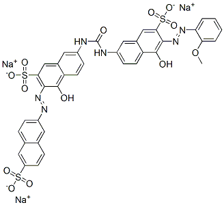 4-hydroxy-7-[[[[5-hydroxy-6-[(2-methoxyphenyl)azo]-7-sulpho-2-naphthyl]amino]carbonyl]amino]-3-[(6-sulpho-2-naphthyl)azo]naphthalene-2-sulphonic acid, sodium salt Struktur