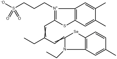 2-[2-[(3-ethyl-5-methylbenzoselenazol-2(3H)-ylidene)methyl]but-1-enyl]-5,6-dimethyl-3-(3-sulphonatopropyl)benzothiazolium Struktur